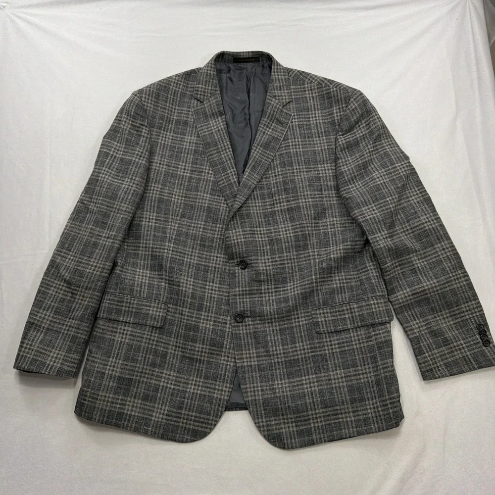 Jos. A. Bank Sport Coat Reserve E. Thomas Silk Wool Linen Plaid Grey Mens 50R